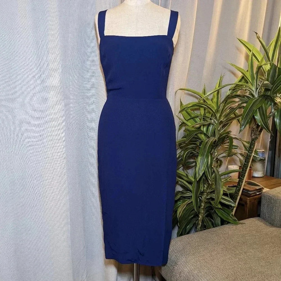 Reformation Blue Christina Midi Slit Dress Sleeveless Square Neckline XS - Picture 2 of 9